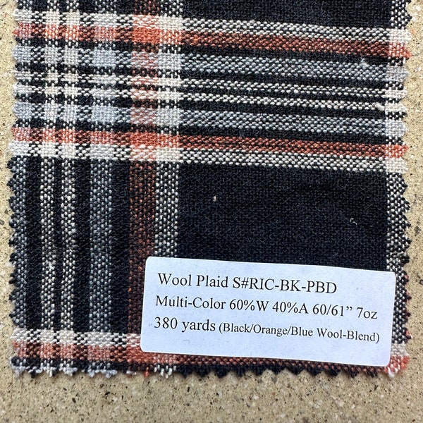 Wool Plaid Multi-Color 60% Wolle 40 Acryl 60/6 "7 oz (Schwarz / Orange / Blau Wollmischung)