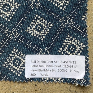 Blue Hawaiian Print Bull Denim 62.5-63.5" Hawi Blu/Mrta Blu 100%C 10.50z 360 Yards