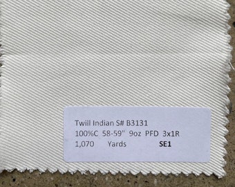 White Twill / PFD Twill Fabric by the yard 9 oz medium weight pant fabric 58" 100% cotton