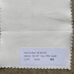 PFD Twill Fabric by the yard 9 oz medium weight pant fabric 58&quot; 100% cotton