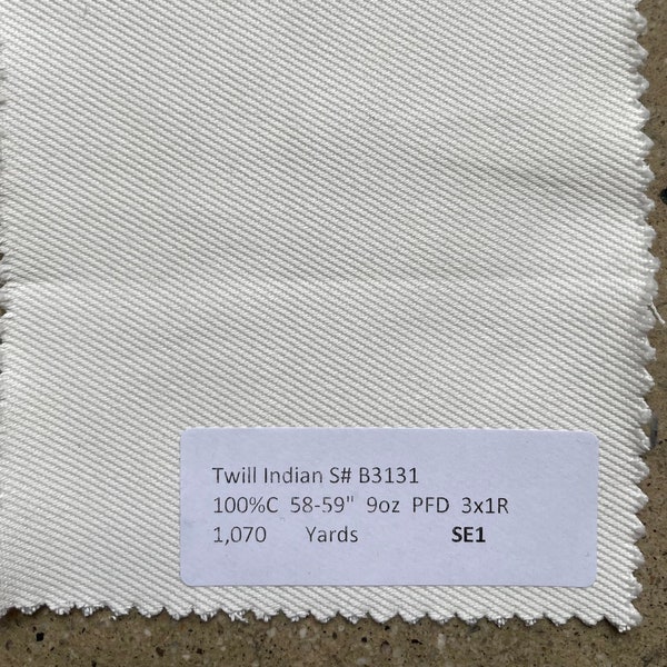 White Twill / PFD Twill Fabric by the yard 9 oz medium weight pant fabric 58" 100% cotton