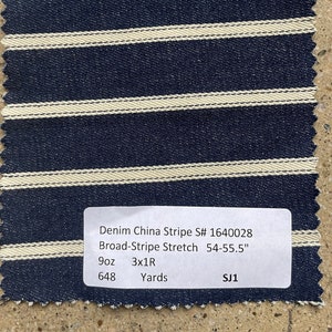 Denim Broad-Stripe Stretch 54-55.5&quot; 9oz 3x1R 648 Yards Fabric by the yard 9 oz Cotton Poly Spandex