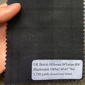 UK British Millerain Canvas Tartan Blackwatch 100%C 60-61&quot; 9oz (Waxed Colton Tartan)