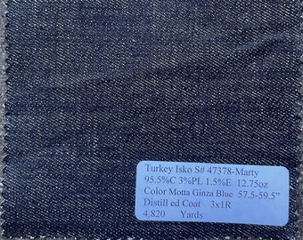 Blue Brown Coated Waxed Indigo Denim Fabric by the Yard Heavy