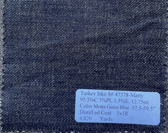 Blue Brown Coated Waxed Indigo Denim Fabric By the yard heavy weight 12.75  oz 58"