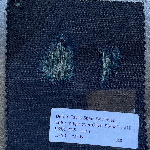 Indigo Denim Fabric Olive Weft Denim Tavex Spain 56-58" 98%C 2S 12oz