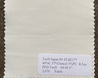 3 meter vitt japanskt twilltyg: PFD 8,5 oz bomullstencilblandning lätt stretchig
