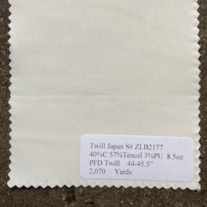Japanese Twill Twill Japan PFD Fabric by the yard Natural 40 Cotton 57 Tercel 3 PU 8.5 oz 44 in width
