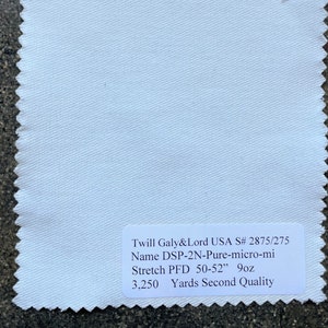 3 Yards White Twill American Fabric PFD Galy & Lord 9 oz 50 in width