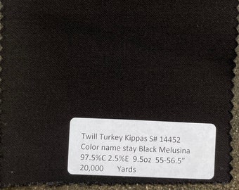 3 yardas de tela negra de sarga para kippas turcas Melusina, 97.5% algodón, 2.5% elastano, 9.5 oz, 55-56.5 pulgadas