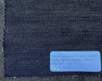 Japanese Indigo Broken Denim Fabric: 100% Cotton 9oz