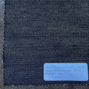 Japanese Denim Indigo Broken Denim Kurabo fabric by the yard 100% cotton 9oz made in Japan 55&quot;