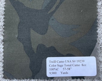 Sage Camo Twill Fabric: 100% Cotton, 3 Yards American Fabric