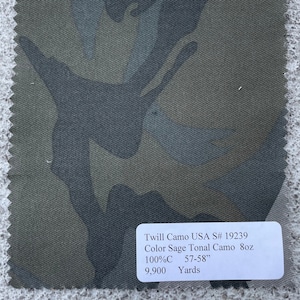 3 yards Twill Sage Camo Fabric USA Made 100% Cotton 8oz medium lightweight military fabric
