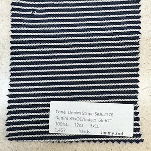 3 Yards Dark Indigo / Weiß Streifen Jeansstoff Hickory / Schienenfahrzeug 100% Baumwolle 160-166 cm 12 unze