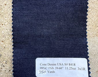 Cone USA Indigo Denim 11.25 oz 99% Cotton 1 Spandex 59-60” 3 Yards