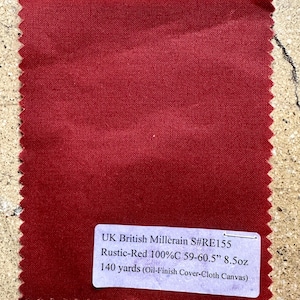 Uk British red / maroon Wax Canvas Tin Cloth 5 Yards 100% Cotton 58-60&quot; 8.5 oz