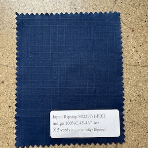 Japanese Indigo Ripstop fabric Japan 100%C 45-46" 4 oz  5 Yards