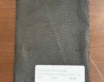 3 Yards Black Coated Snake Print Stretch Twill 7oz 59-60”