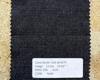 Cone USA Indigo Denim 11.5 oz 99% Cotton 1 Spandex 59-60” 3 Yards