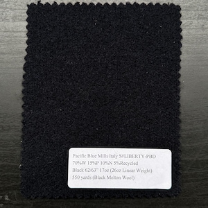 Italian Black Melton Wool Fabric 3 Yards 17 oz
