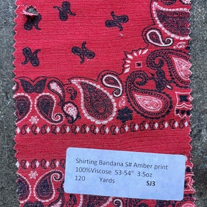 Red Bandana print Fabric lightweight Paisley Fabric Viscose good for shirts (3 yards)