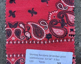 Red Bandana print Fabric lightweight Paisley Fabric Viscose good for shirts (3 yards)