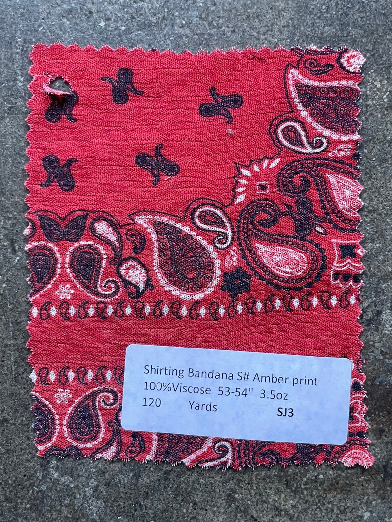 Red Bandana print Fabric lightweight Paisley Fabric Viscose good for shirts 3 yards image 1