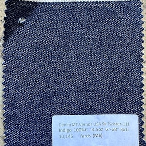 3 Yards Mt Vernon 14.5 oz Indigo Denim Fabric USA  100% Cotton 67-68&quot; 3x1L Jean Fabric