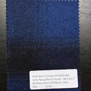 Heavy Wool Plaid Canada Navy / Black Check 16 oz Wool Nylon Blend