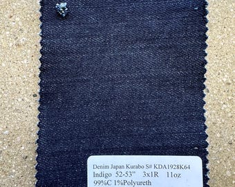Japanese Kurabo Denim Fabric Deep Indigo 99% cotton 1 PU 11 oz made in Japan 52-53”