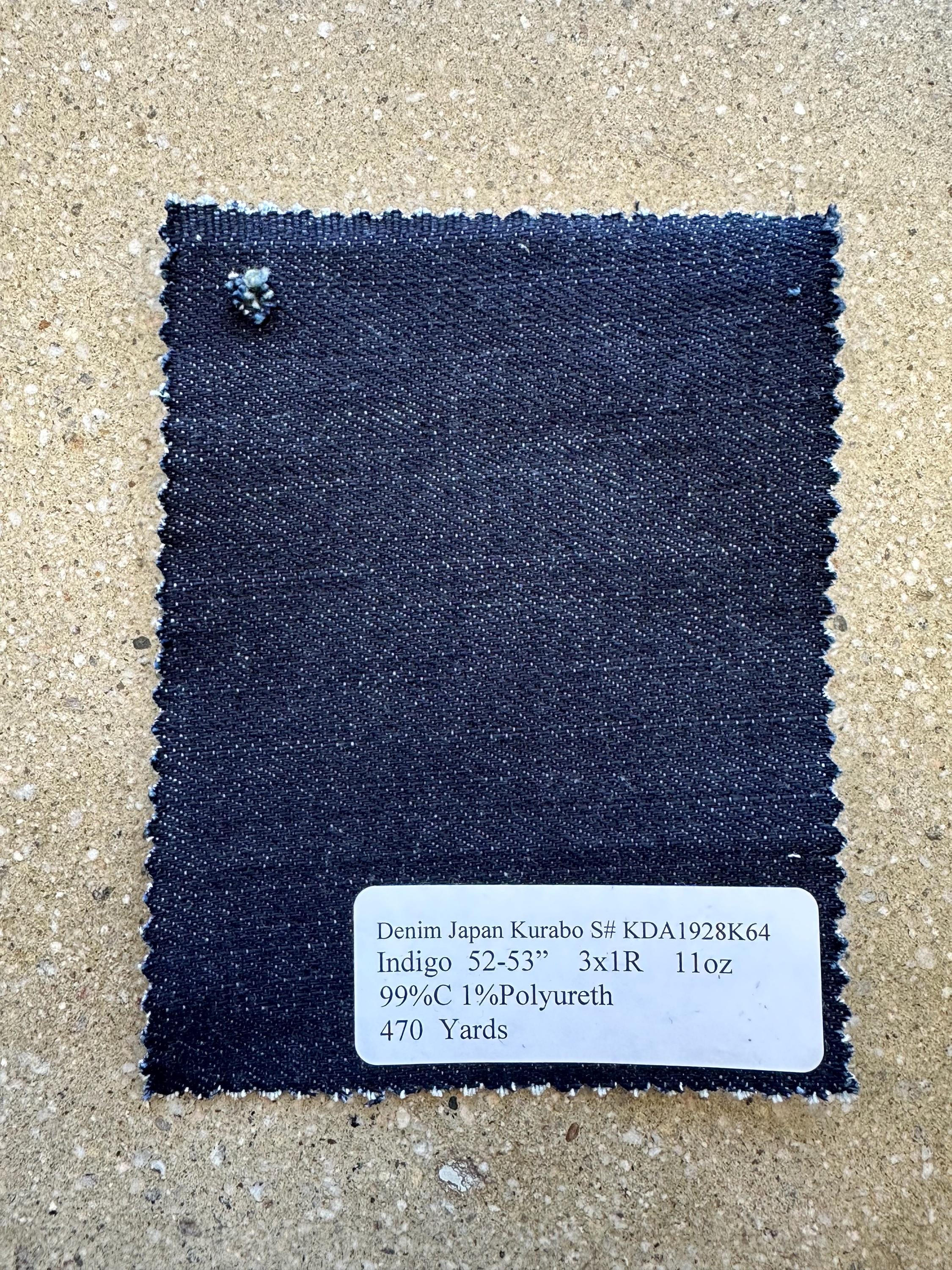 Japanese Kurabo Denim Fabric Deep Indigo 99% Cotton 1 PU 11 Oz