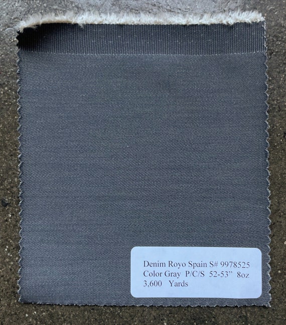 Gray Stretch Denim Fabric: Lightweight 8oz, 52" Wide