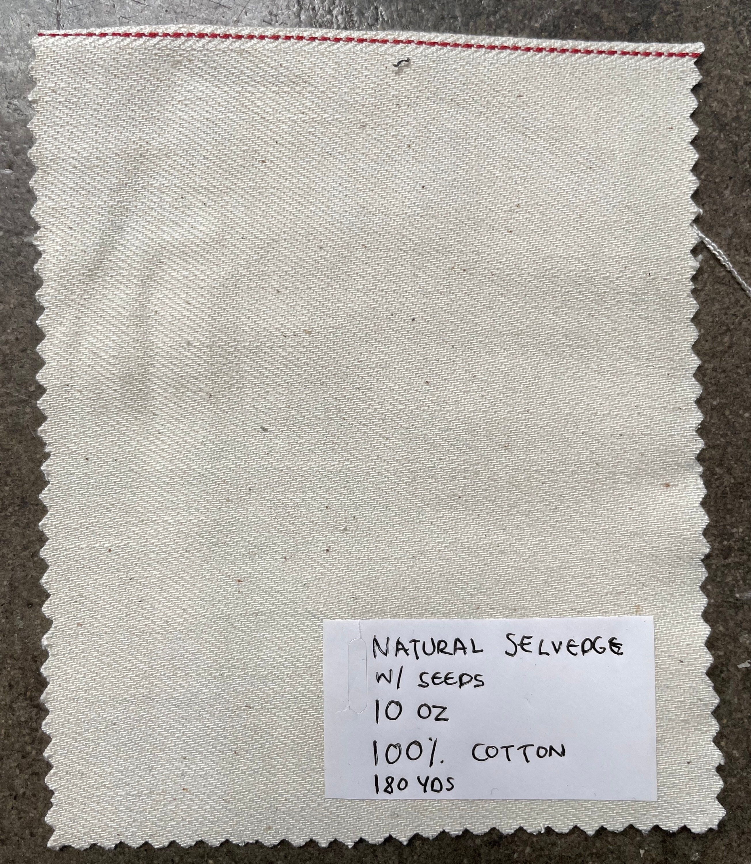 3 YARDS Natural Salvage Denim Fabric with Seeds fabric by the yard 100 cotton 9-10 oz Red Selvedge