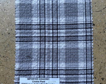 3 Yards Black and White Crinkle Plaid Shirting Fabric Lightweight Flannel