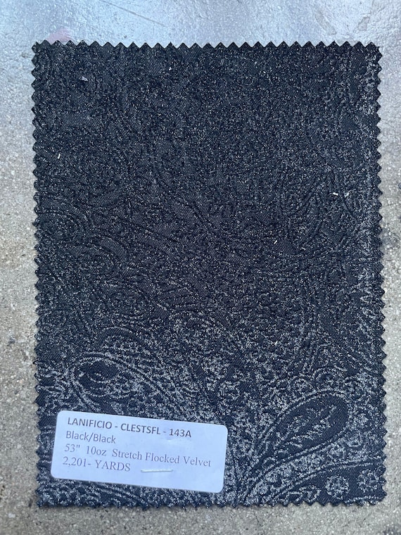 Black Shiny Stretch Flocked Velvet Paisley Fabric by the Yard 10