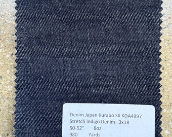 Japanese Indigo Stretch Denim Fabric: 8 oz Kurabo Cotton