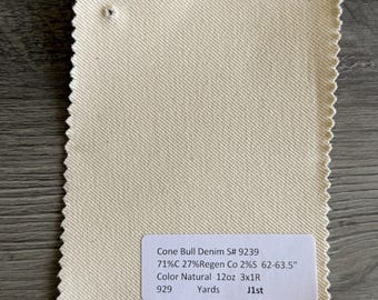 3 Yards Cone Bull Denim Natural 71%C 27Regen C 2S 12oz 62-63.5”