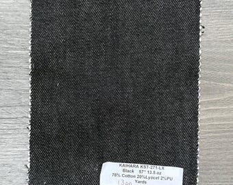 Tela vaquera negra Kaihara: mezcla de algodón y lyocell japonés (3 yardas, 57", 13,5 oz)