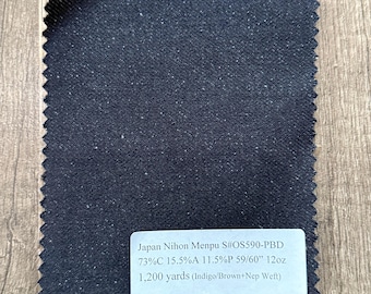 3 Yards Indigo/Brown Japanese Nihon Menpu Denim 12oz 73% C 15.5 A 11.5 P 59/60”