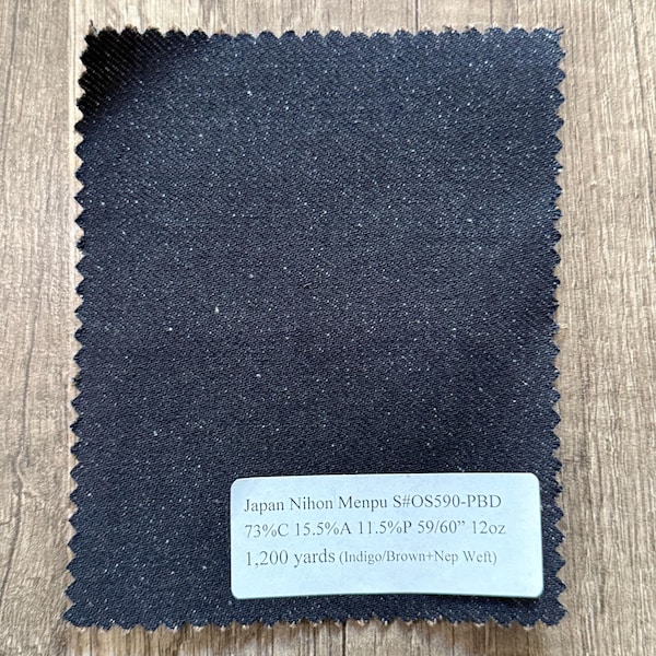 3 Yards Indigo/Brown Japanese Nihon Menpu Denim 12oz 73% C 15.5 A 11.5 P 59/60”