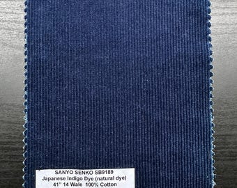 3 Yards Indigo Blue Corduroy Fabric Natural Dyed 100% Cotton 41