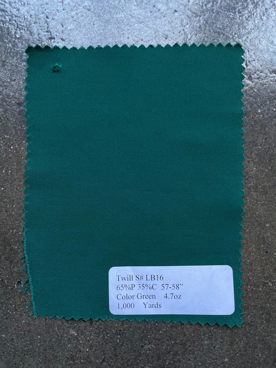 3 Yards Green Twill Fabric Lightweight twill 4.7 oz 65 Poly / 35% Cotton 57”