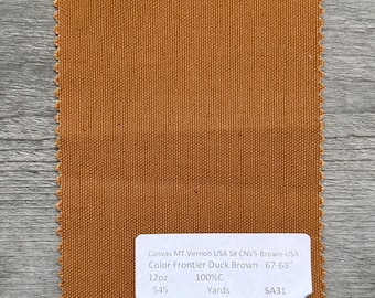 3 Yards USA Frontier Duck Brown Canvas MT. Vernon 100% C 12oz 67-68”