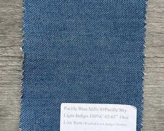 3 yardas de mezclilla azul Pacífico índigo claro Mills 100 % C 62/63” 14 oz