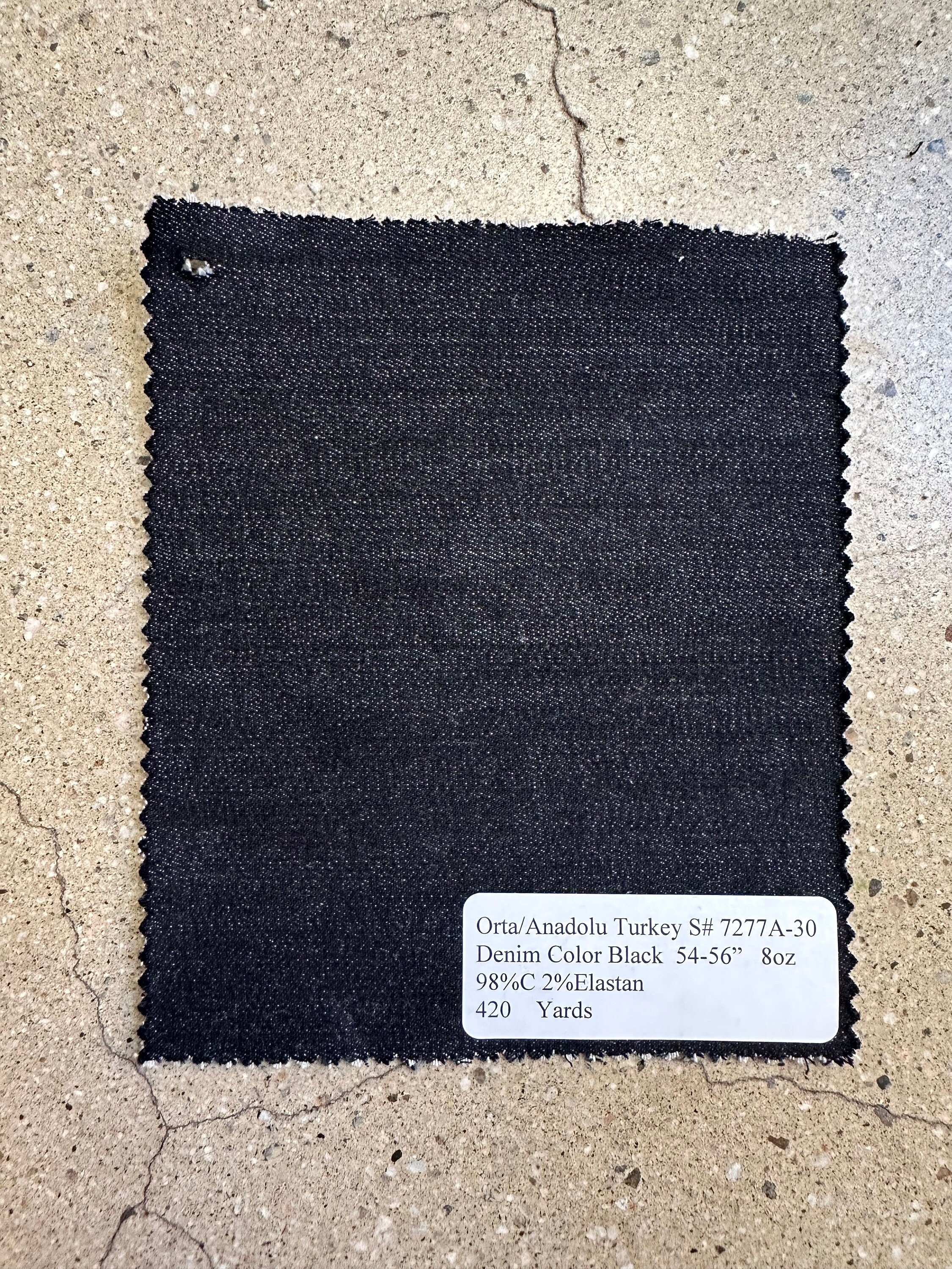 Lightweight Black Denim Fabric 3 Yards 98% Cotton 2 Elastane 8 Oz 