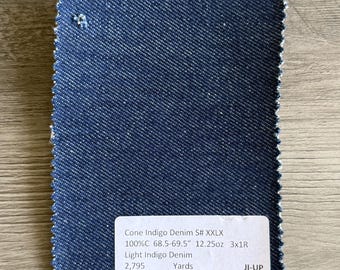3 Yards Cone Light Indigo Denim 100%C 12.25oz 68.5-69.5”
