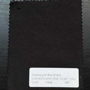 3 Yards Pocketing Black 65%P 35C 5.5 oz 63”