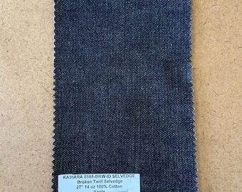 3 Yards Kaihara Broken Twill Selvedge Denim Fabric Japan Blue Selvedge 14.5 oz cotton 27" Heavyweight raw denim