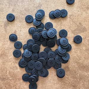 Black Plastic Buttons 36 Line Set of 10pcs